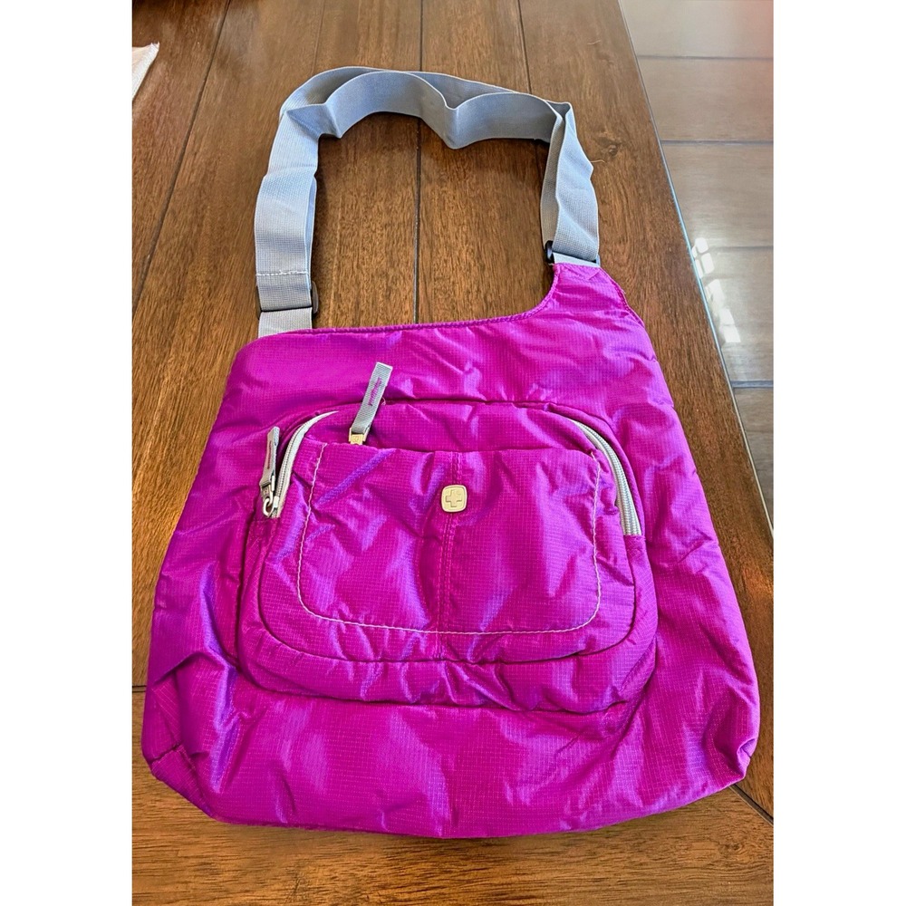 SWISSGEAR Purple Crossbody Day Bag Gray Strap Zip Closure Pockets 10.5x12.5x3